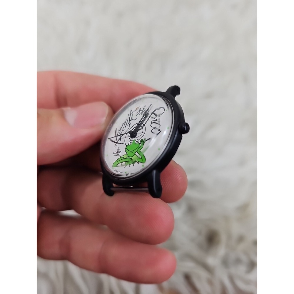 Lorus Kermit The Frog 1991 Black Round Case Black Faux Leather Band Watch - - Picture 4 of 8